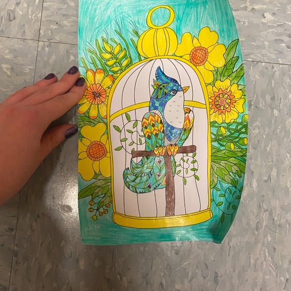 Picture of a Bird in a Birdcage with Yellow Flowers - Picture 2 of 3